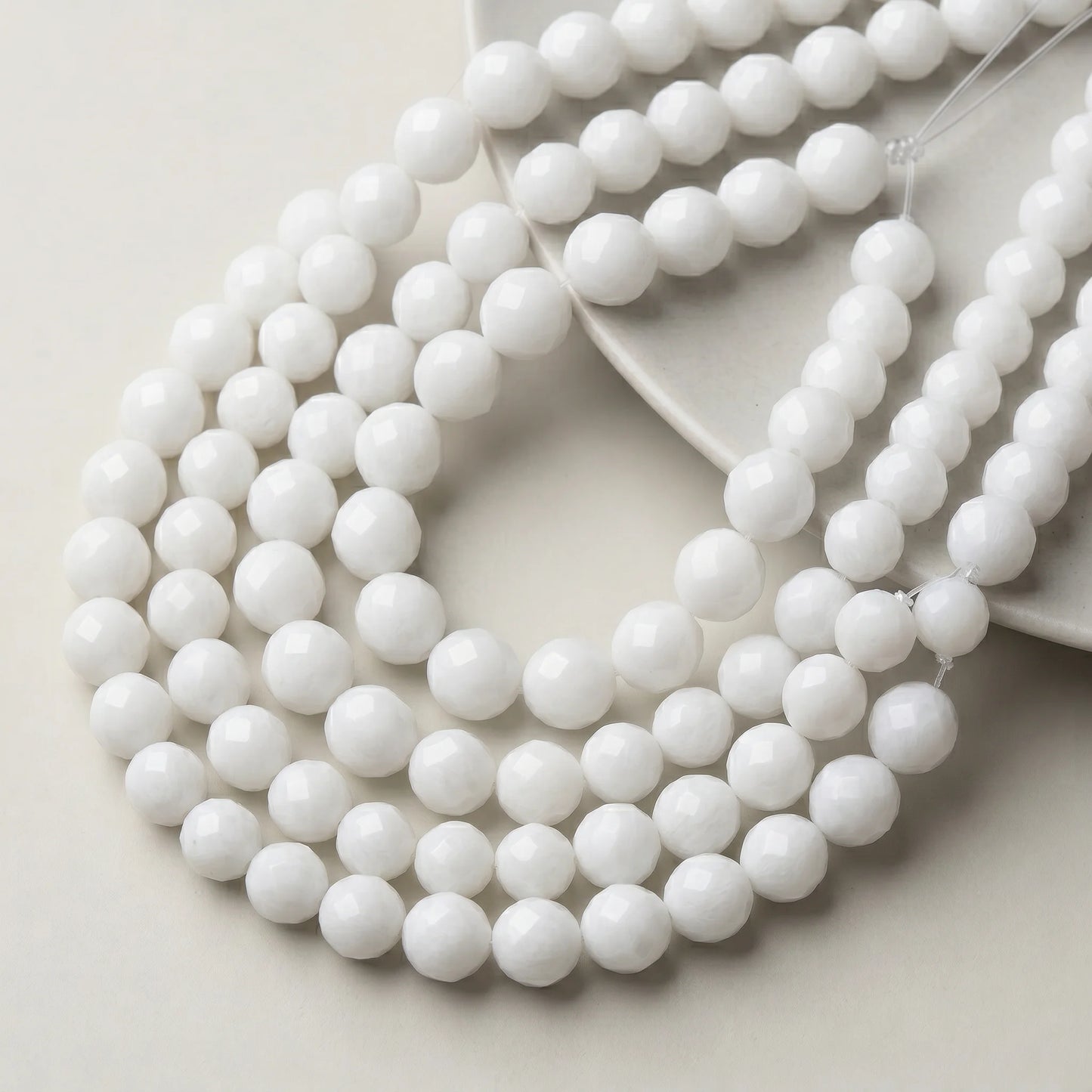 12mm faceted white onyx alabaster beads