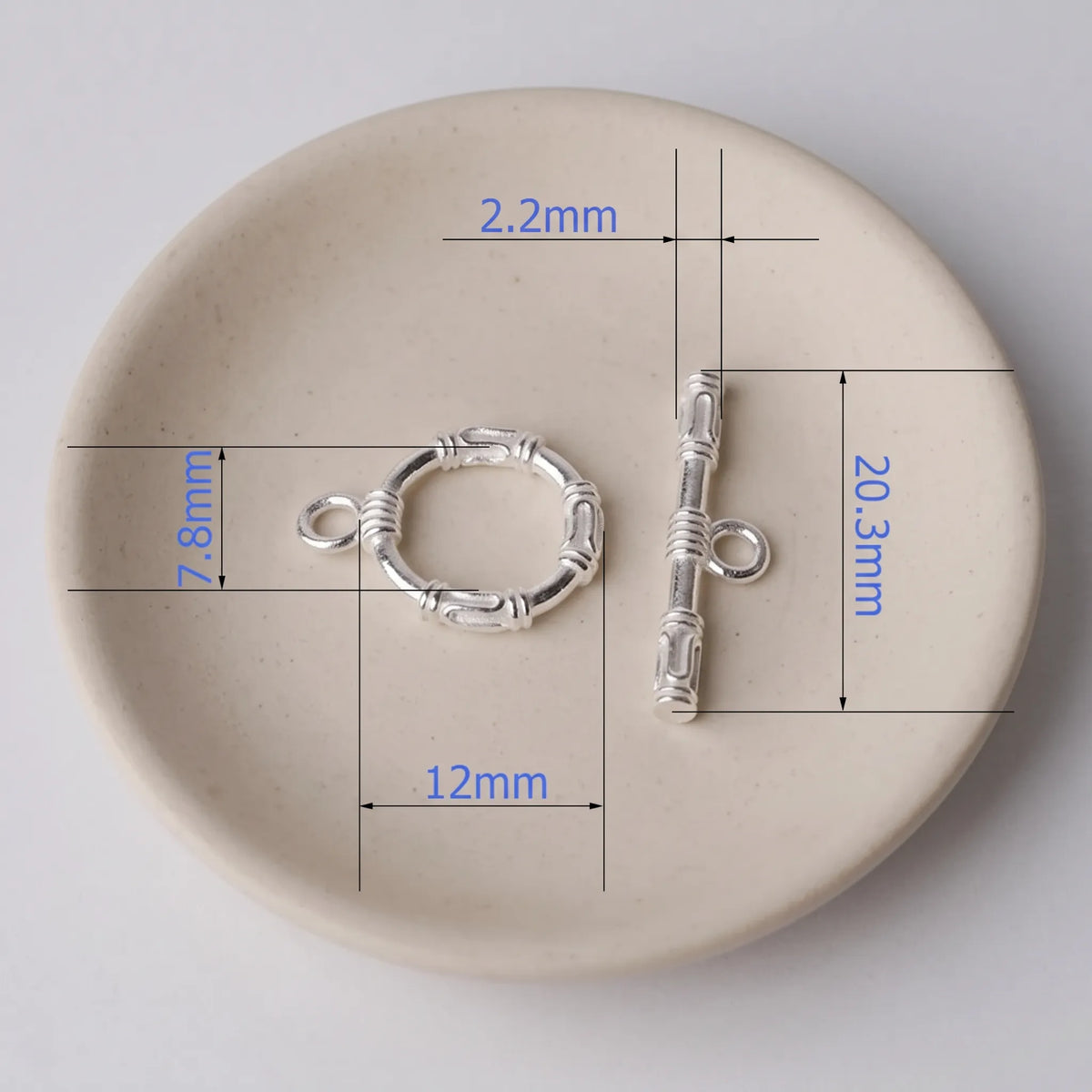 925 silver toggle clasp with 12mm ring and 20.3mm T-bar dimensions