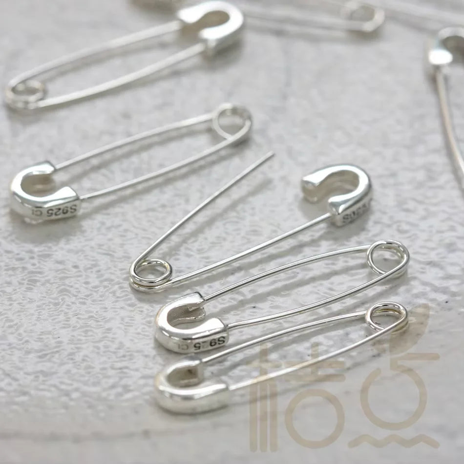 DIY Supply-One Piece 925 Sterling Silver Finding Safety Pin LInk- Earring Finding - 29mmx7.5mm (4109C)
