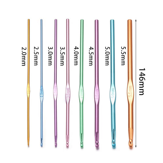 8pcs Aluminum Crochet Hooks Set with Metal Handle, 2-5.5mm