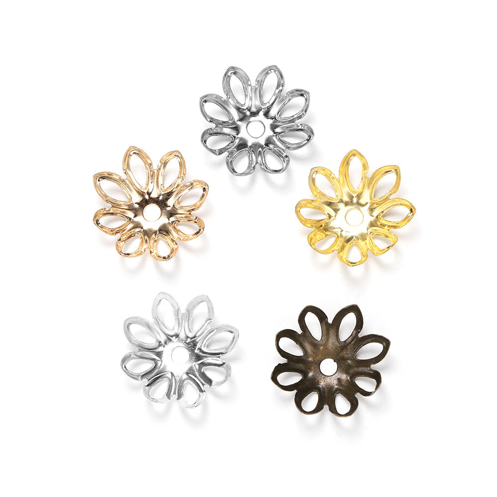 Rhodium Flower Bead Caps 11-14mm, 100pcs