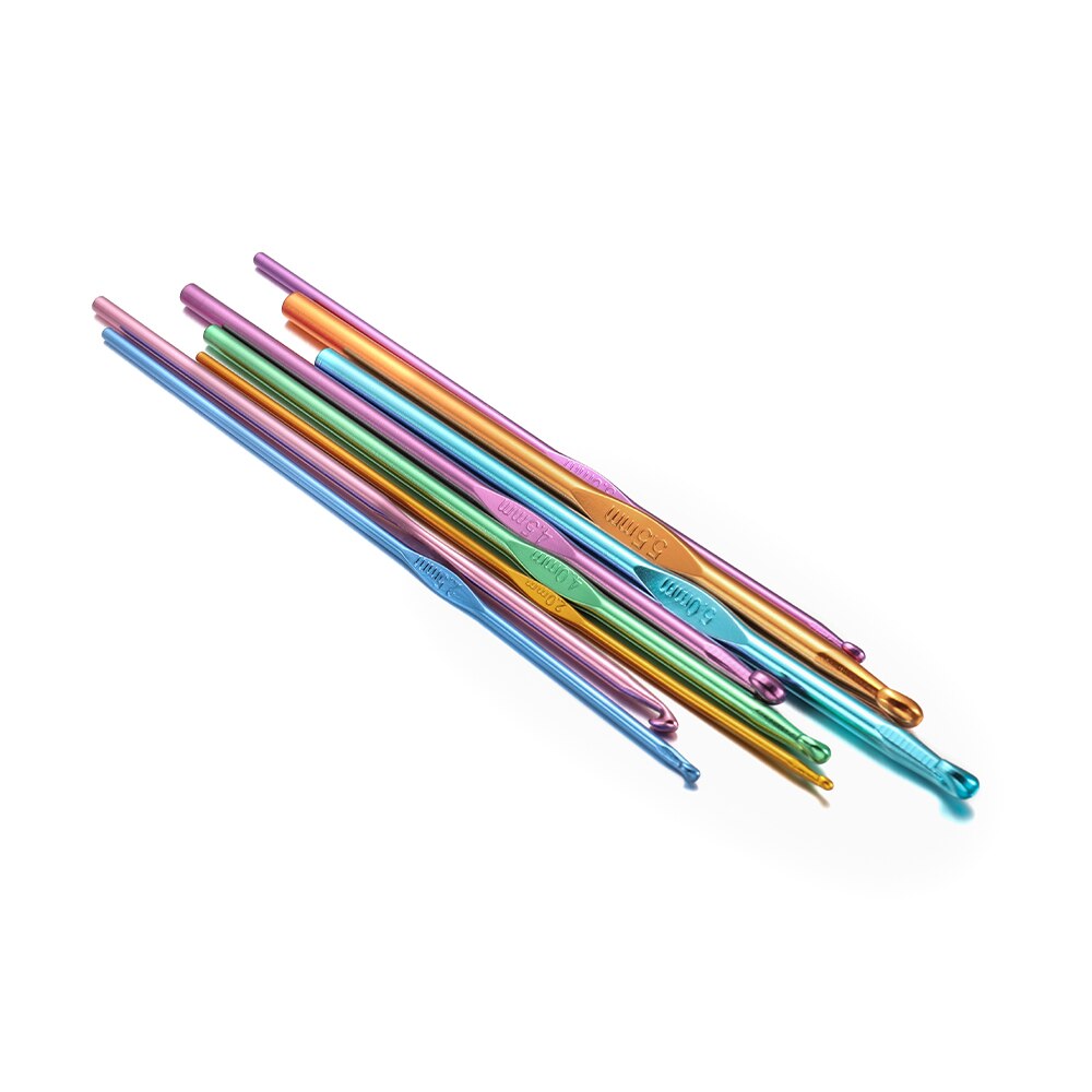 8pcs Aluminum Crochet Hooks Set with Metal Handle, 2-5.5mm