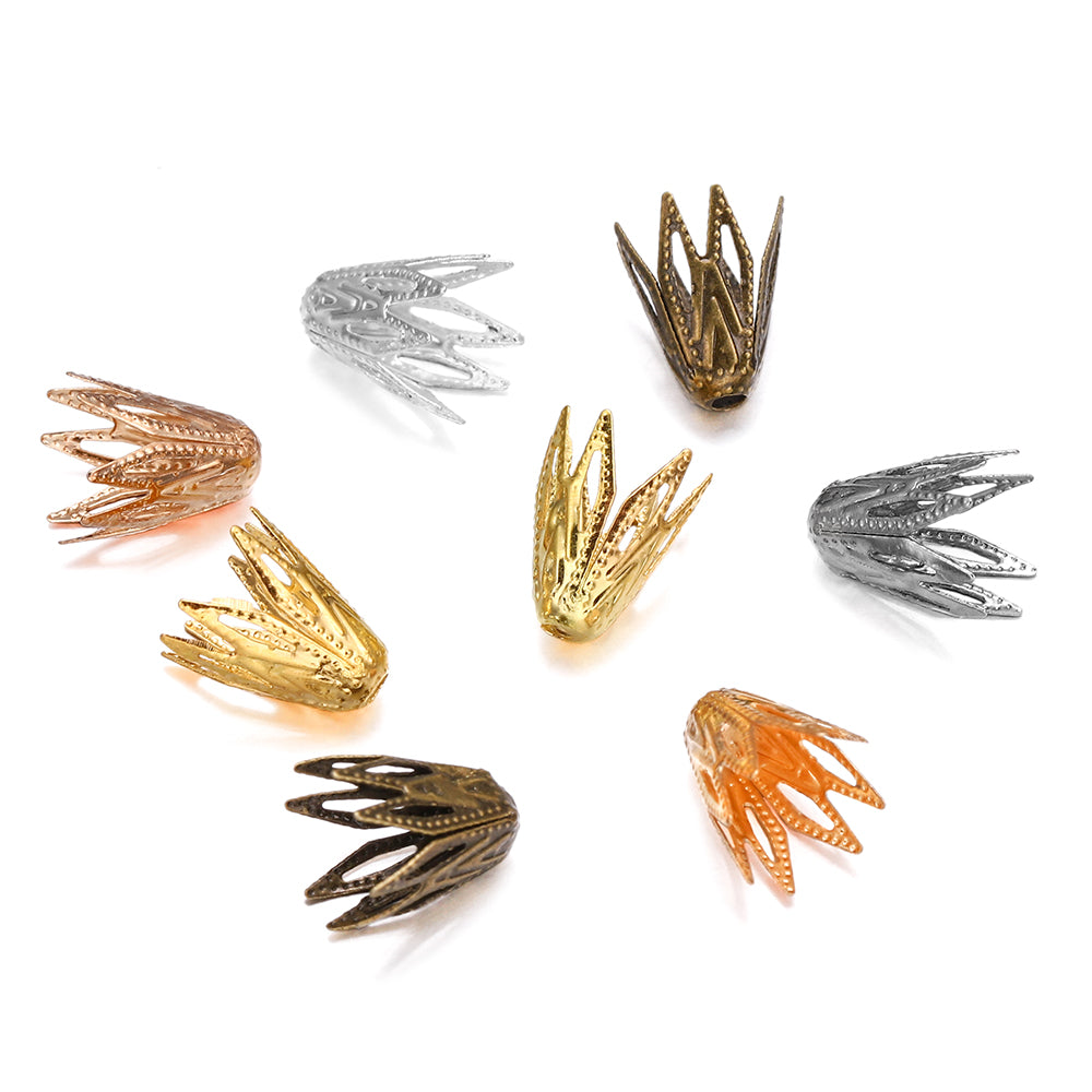 Capuchons de perles en forme de cône en filigrane doré, 8x10mm, 100 pièces