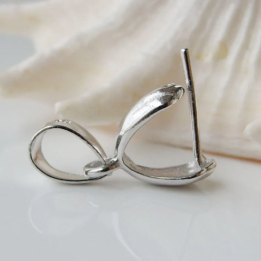 solid 925 sterling silver pendant clasp connector, rhodium plated pinch bail for necklace & pendant silver jewelry, diy