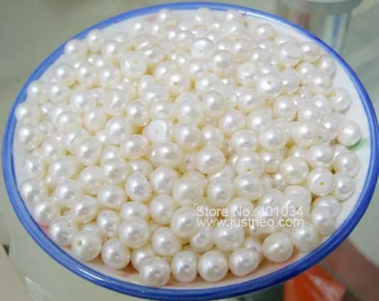 Genuine Cultured Freshwater Pearl White Button-shaped Half Drilled Loose Beads for Jewelry Making 5-12 mm