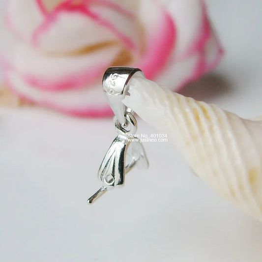 solid 925 sterling silver pendant clasp connector, rhodium plated pinch bail for necklace & pendant silver jewelry, 1 piece