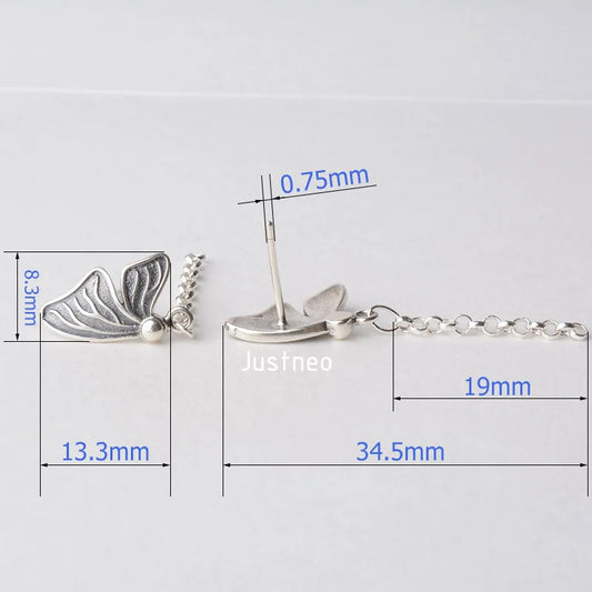 solid 925 sterling silver butterfly Stud Earring ear thread, Rollo/Rolo link chain earwire earrings, diy components accessories