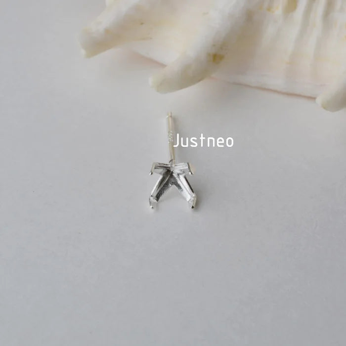 Solid 925 Sterling Silver Ear Studs Pointed 4 Claw Prong Setting Piercing Earring Post Findings 4mm/5mm CZ Beads, 1 pair