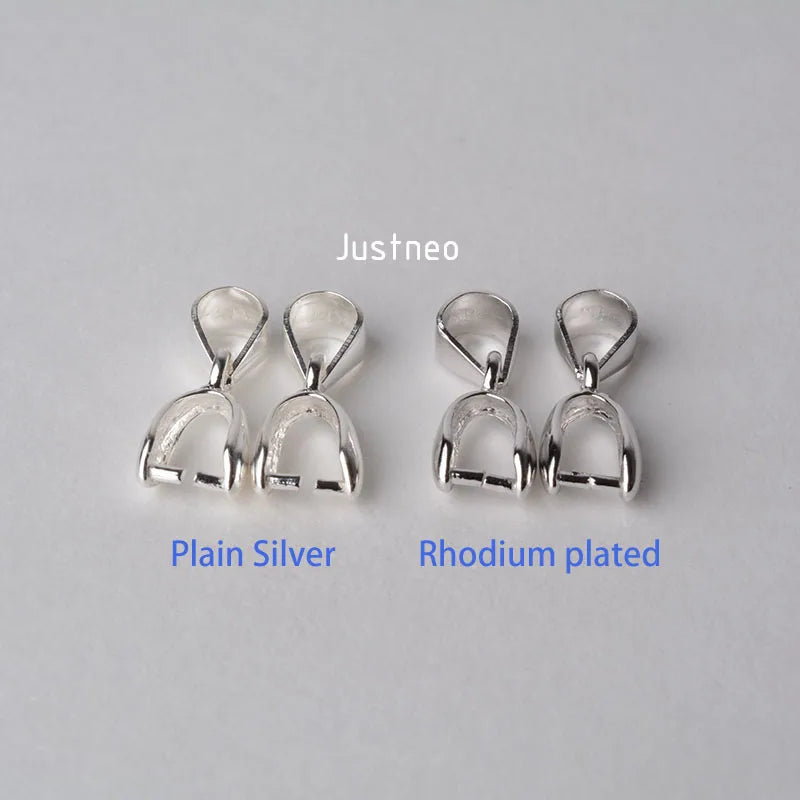 solid 925 sterling silver bail pendant clasp connector, pinch bail with ice-pick for necklace & pendant silver jewelry, L
