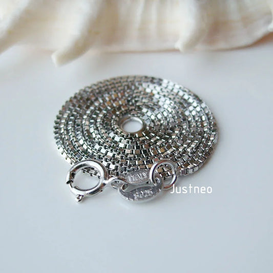 JustNeo Solid 925 Sterling Silver Box Chain Necklace Jewelry 0.6mm -1.5mm Diameter Chains Rhodium Plated Finish