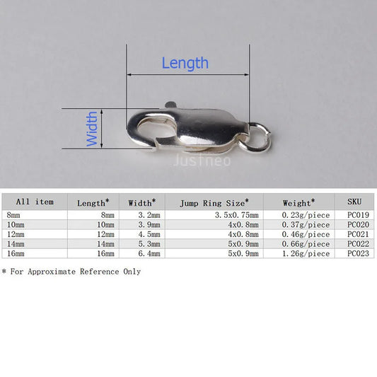 Solid 925 Sterling Silver Lobster Claw Clasp with 1 Open Jump Ring