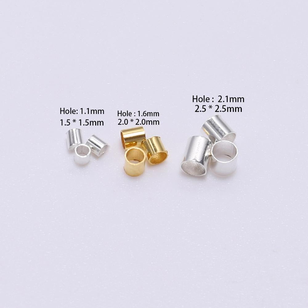 Gold Copper Tube Crimp End Beads 1.5 2.0 2.5mm, 150-500pcs
