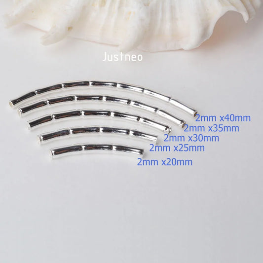 1piece, 2mm solid 925 sterling silver curved Bamboo tube spacer beads connector for necklace&pendant bracelet jewelry making