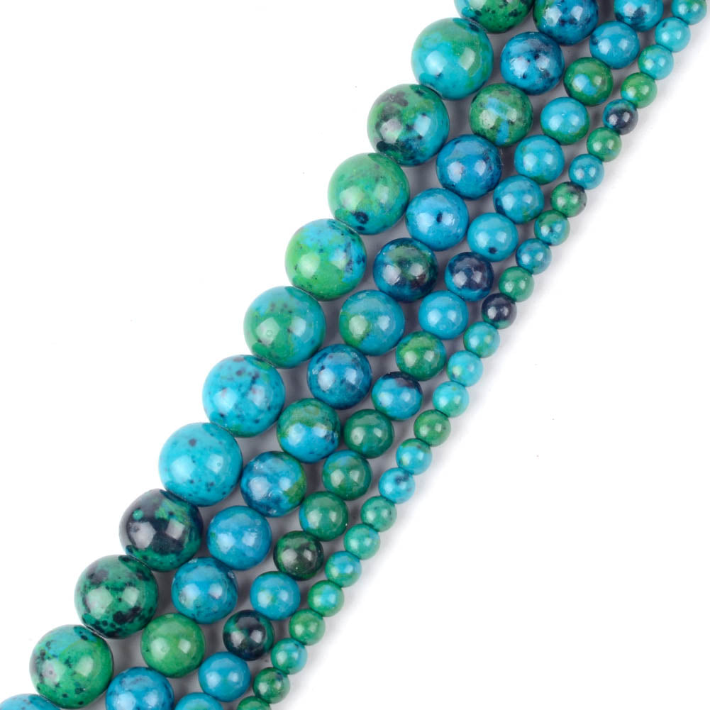 Blaugrüne Chrysokollperlen, synthetisch, 4–10 mm, 15,5'' Strang