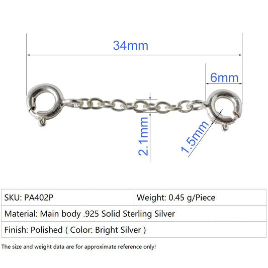 Solid 925 Sterling Silver Necklace Extenders, Durable Strong Removable Necklace Bracelet Anklet Extension for Jewelry Making