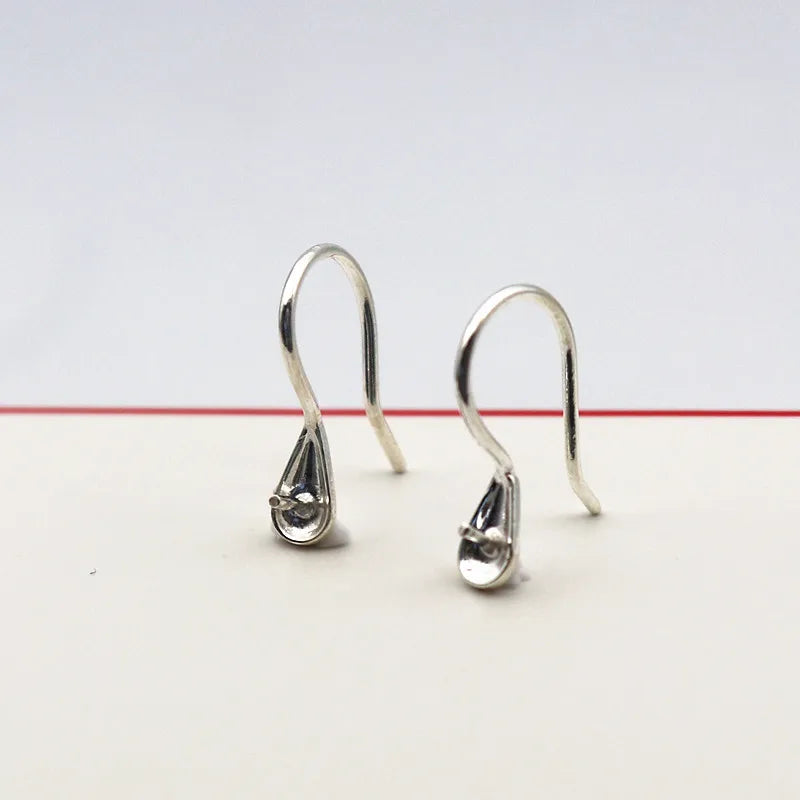 Solid 925 Sterling Silver Earring Hook High-Heeled with Pear Fitting Diy Jewelry Findings Women Components Making 1 Pair
