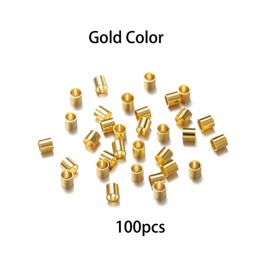 Perles d'extrémité de tube en acier inoxydable 1 1,5 2 mm, 100pcs