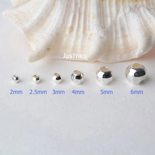 Solid 925 Sterling Sliver Seamless Faceted Beads Round Spacer Mirror Surface Cutting Loose Bead for Jewelry Making 2 mm 3mm ,1pc