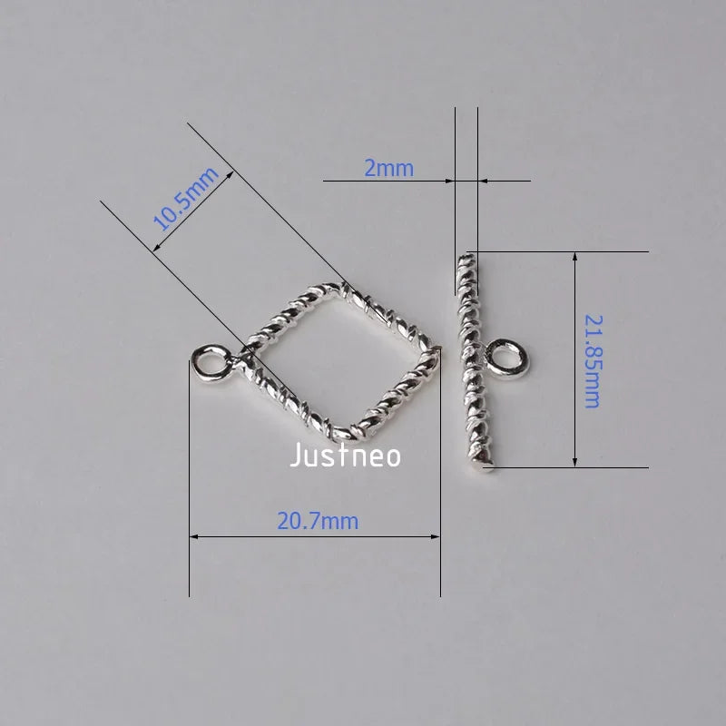 Solid 925 Sterling Silver Square Toggle Clasp Twisted ,1piece