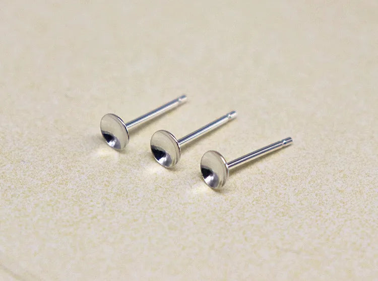 1Pair Solid 925 Sterling Silver Earring Post for Jewelry Making DIY Accessories with Cupped Pad for Pear Beads