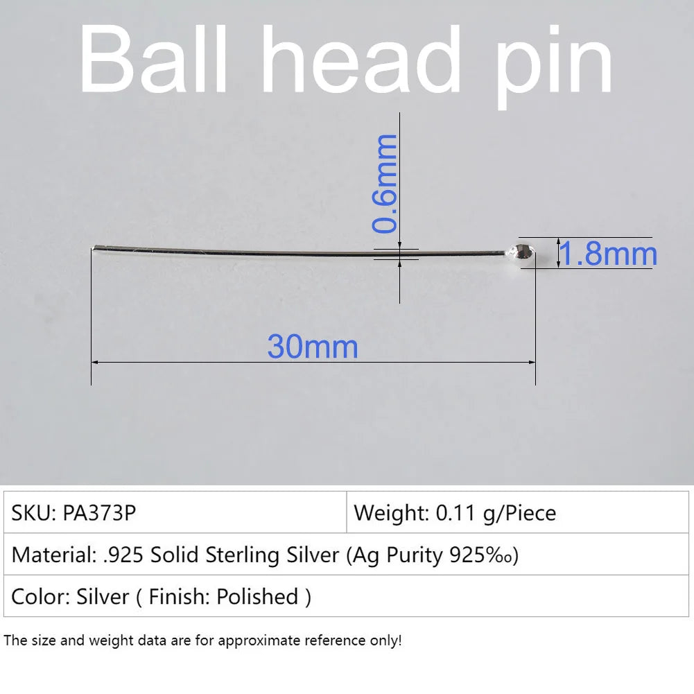 925 Sterling Silver Ball Head Pins For Jewelry Making, Silver Round Bead Head Pins, Silver Findings Head Ball Pins