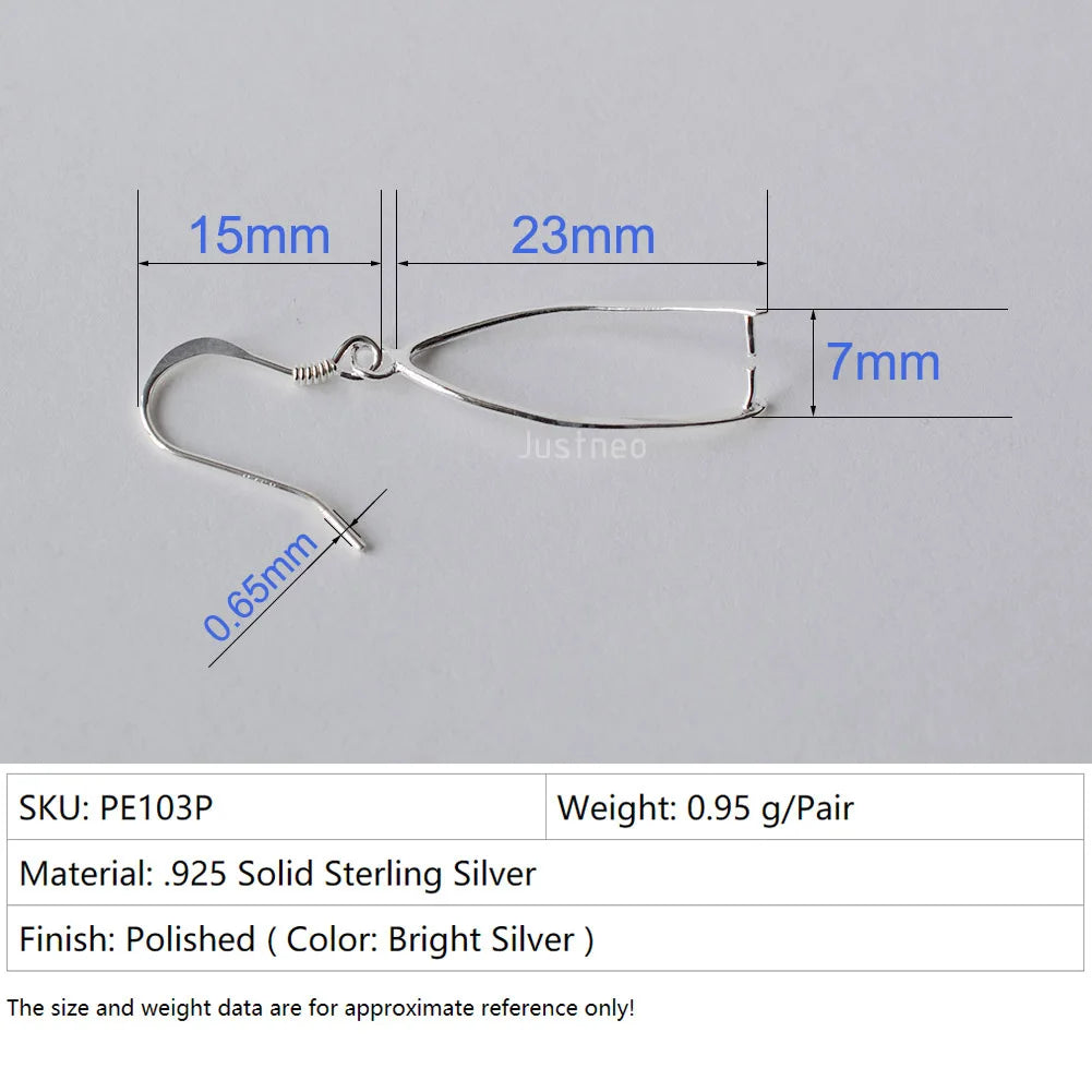 Solid .925 Sterling Silver Fish Hook Ear Wires with Pinch Bails, Silver Pendant Clasp Earring Hooks for DIY Jewelry Making