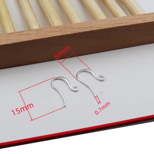 1 Pair Solid 925 Sterling Silver Earring Hooks 15mm DIY Ear Hook Making DIY Accessories Finding Components Finding