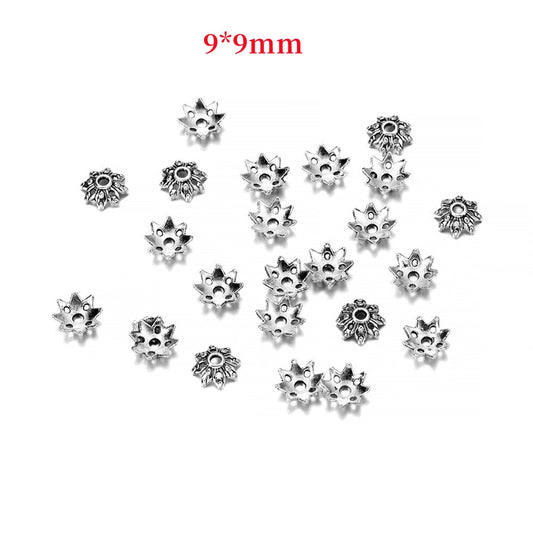 Capuchons de perles de fleurs antiques tibétaines à 8 pétales de 9 mm, 100 pièces