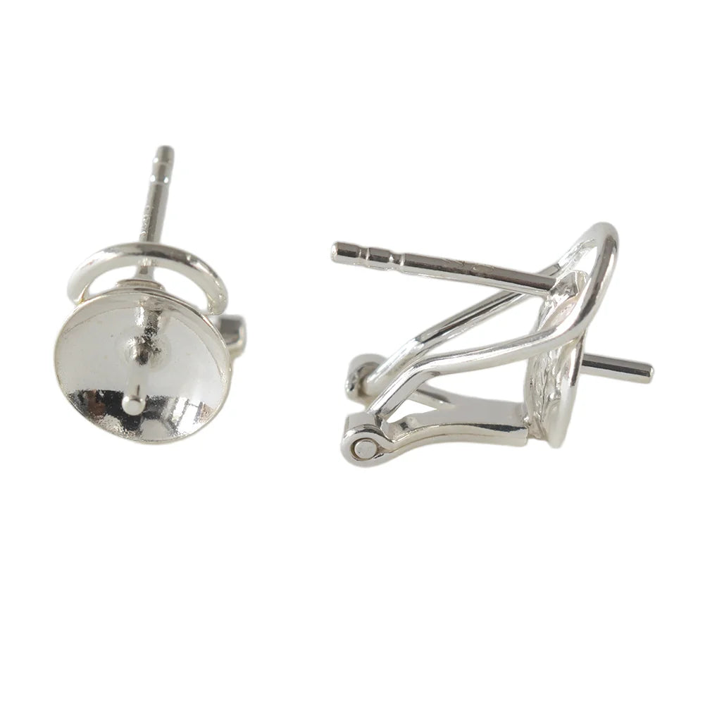 925 Sterling Silver Earring Stud Posts and Pull-up Backs with 8mm Pearl earring cups for Jewelry making supplies