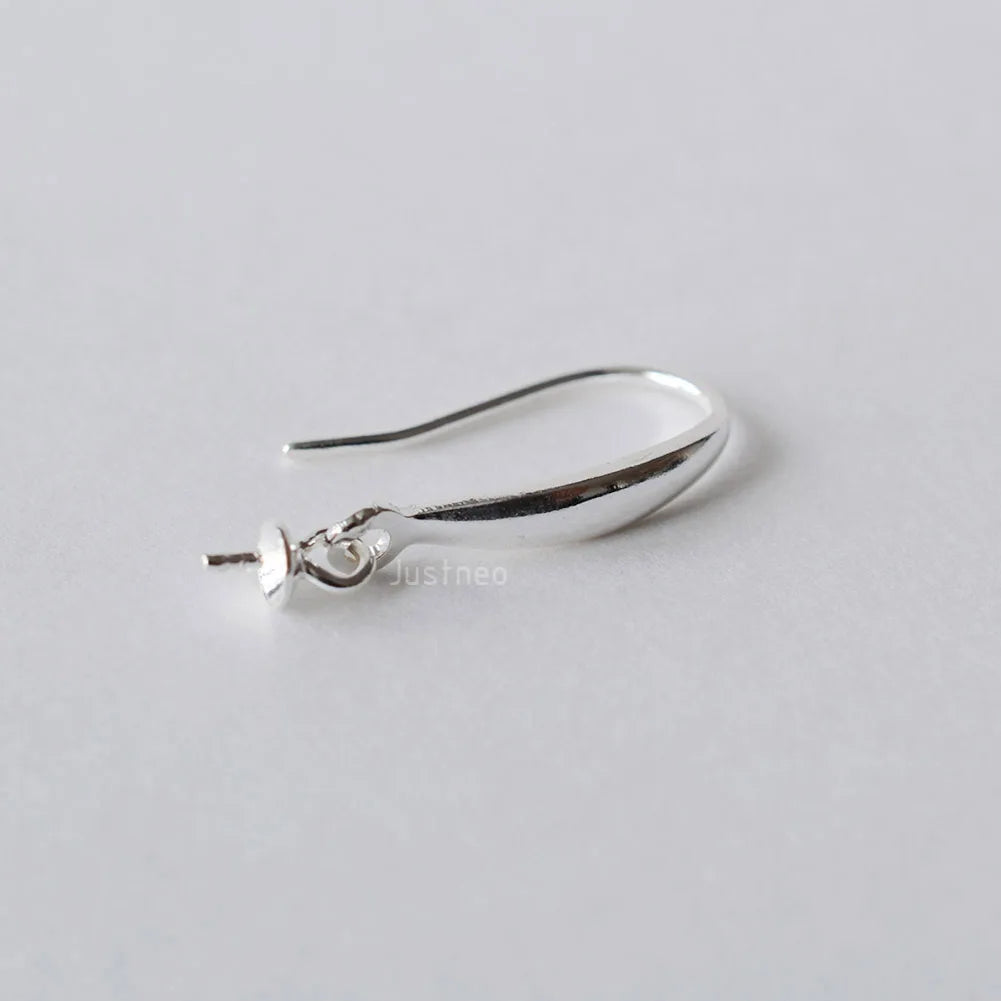 Solid .925 Sterling Silver Earring Hooks with Eyepin Bead Caps, French Ear wire Dangle Pearl Earrings , DIY Accessories