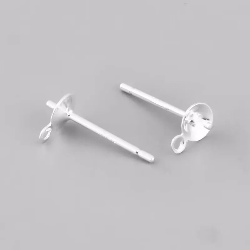 1Pair Solid 925 Sterling Silver Earring Settings Plate Neddle with Closed Jump Ring DIY Accessories Making 18k Gold Color