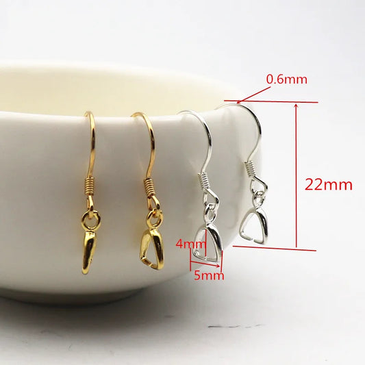 1Pair Solid 925 Sterling Silver Earring Hook with Small Pinch Clasp Connector Clip Bail Pendant DIY Jewelry Findings Accessories