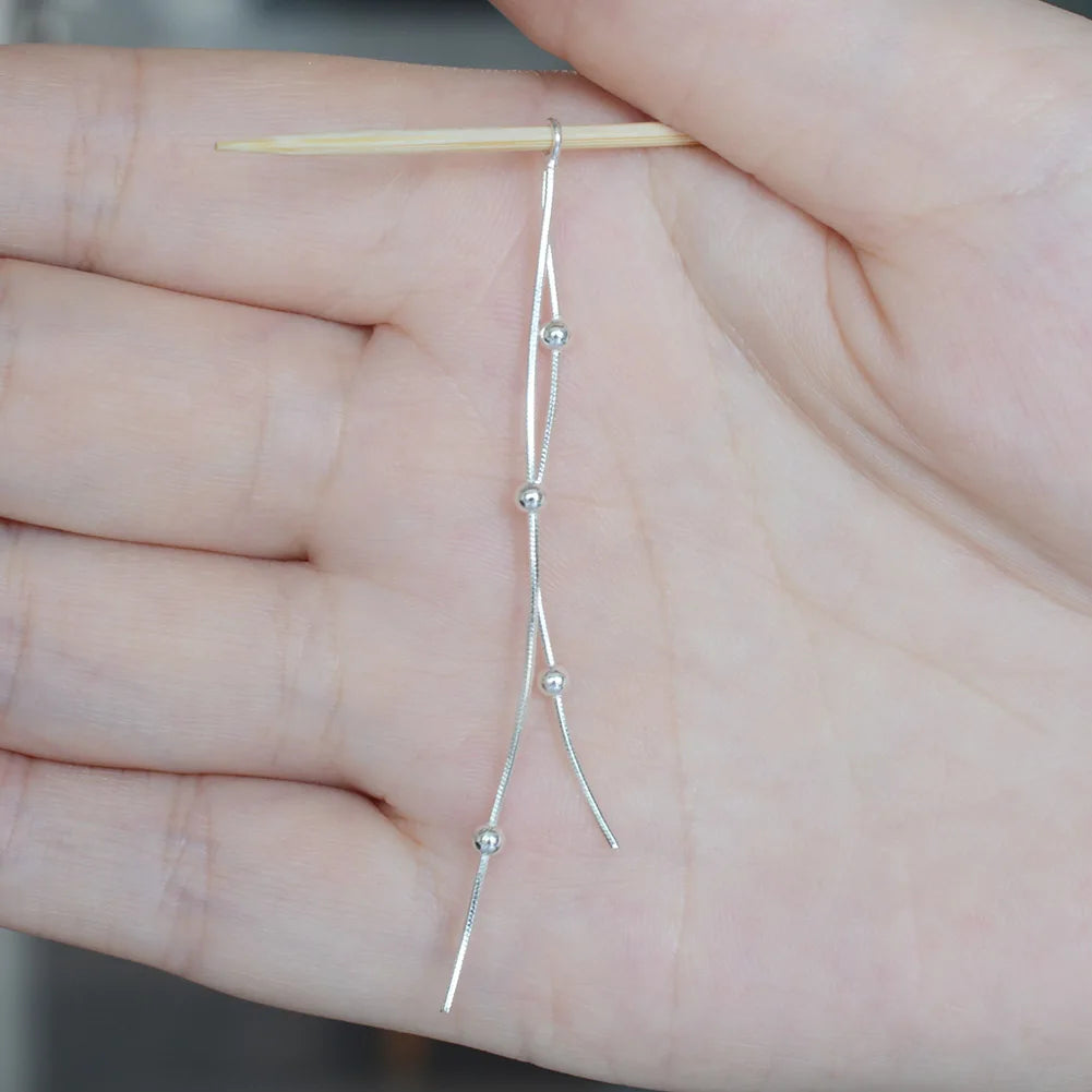 925 Sterling Silver chain earrings, 925 Silver Dangle Earring Box Chain Ear Thread for women