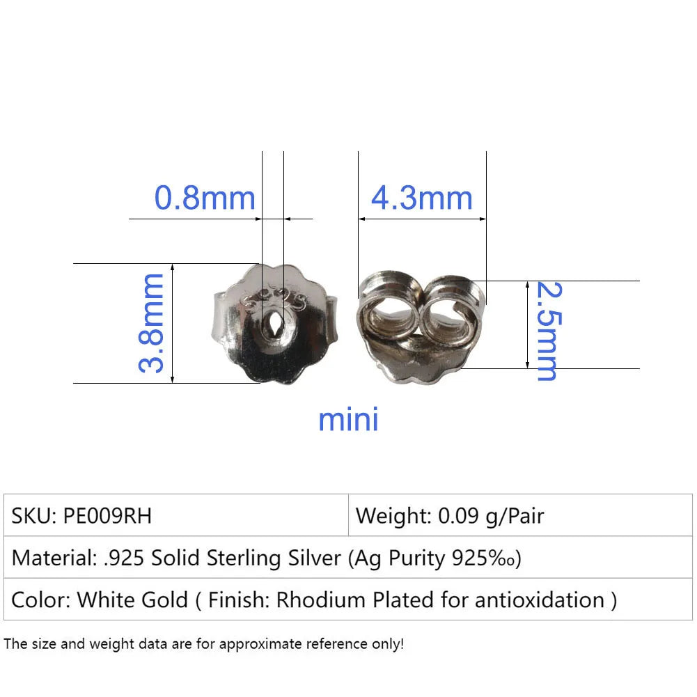 earnut,3.8mm solid 925 sterling silver earring backs, friction earring butterfly back, earring back stopper earnut ,1pair