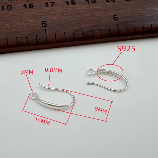 1Pair Solid 925 Sterling Silver Earring Hooks 16mm DIY Accessories Simple Ear Hooks Pearl Components Making