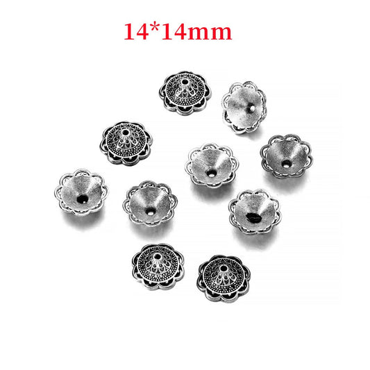 Capuchons de perles antiques en forme de fleur sculptée à 8 pétales de 14 mm, 20 pièces