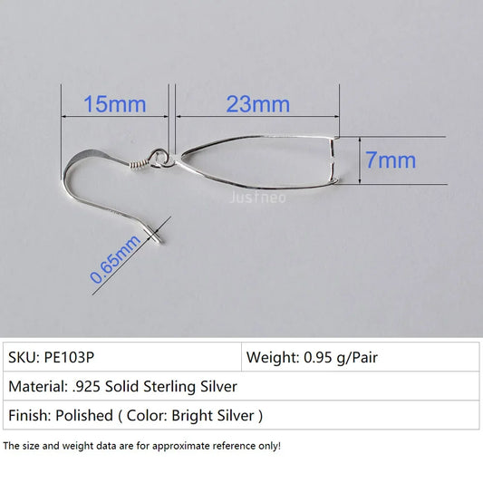 Solid .925 Sterling Silver Fish Hook Ear Wires with Pinch Bails, Silver Pendant Clasp Earring Hooks for DIY Jewelry Making