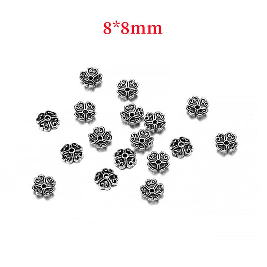 Capuchons de perles en forme de cœur de pêche à 4 pétales de 8 mm, 50 pièces