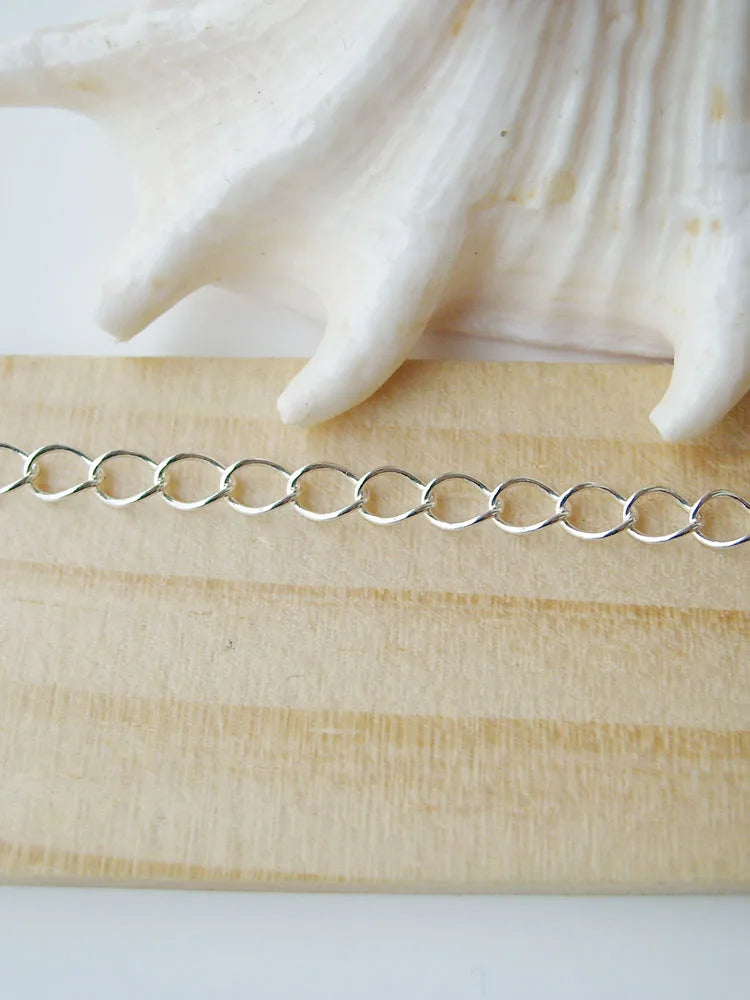 silver chain,solid 925 sterling silver twisted oval cable chain, loose chain for necklace,bracelet jewelry, 1meter