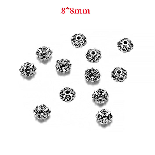8mm 4-Petal Tibetan Carved Flower Bead Caps, 50pcs