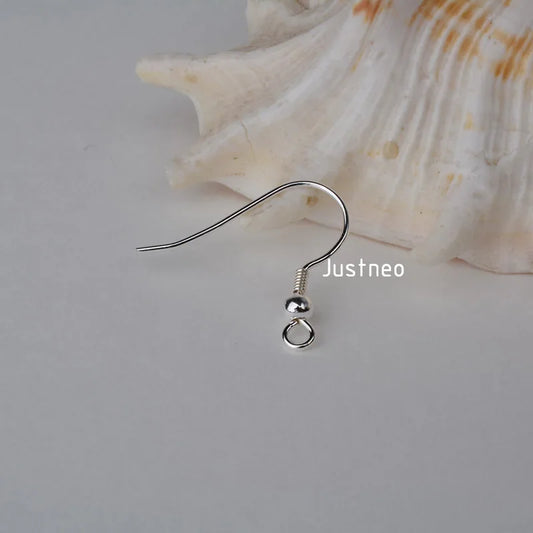 Solid 925 Sterling Silver Earring Hooks with Coil and 3 mm Ball Beads ,1pair