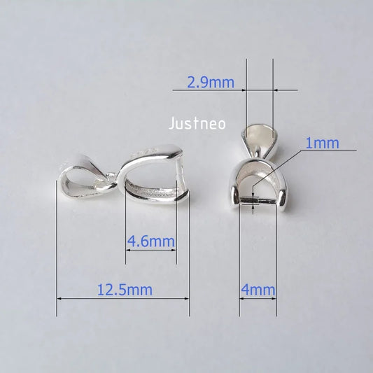 solid 925 sterling silver bail pendant clasp connector, pinch bail with ice-pick for necklace & pendant silver jewelry M