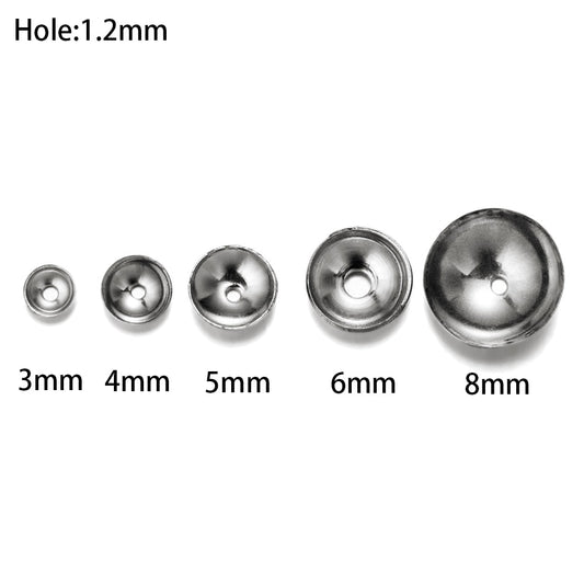 Capuchons de perles rondes en acier inoxydable, 50 pièces