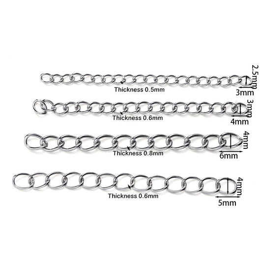 Chaîne d'extension de collier en acier inoxydable de 5 cm, lot de 50 pièces