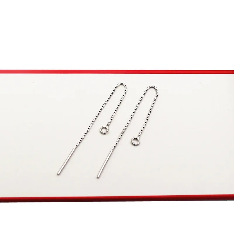 Solid 925 Sterling Silver Box Chain Earring Wire with Open Jump Ring DIY Jewelry Making Accessories Hypoallergenic 1 Pair