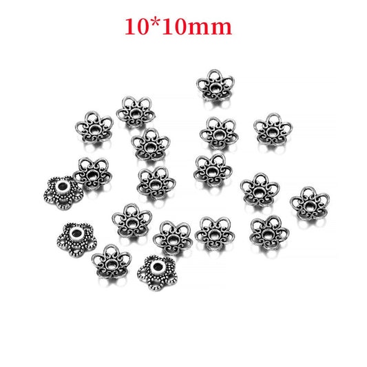 Capuchons de perles de fleurs creuses à 5 pétales de 10 mm, 50 pièces
