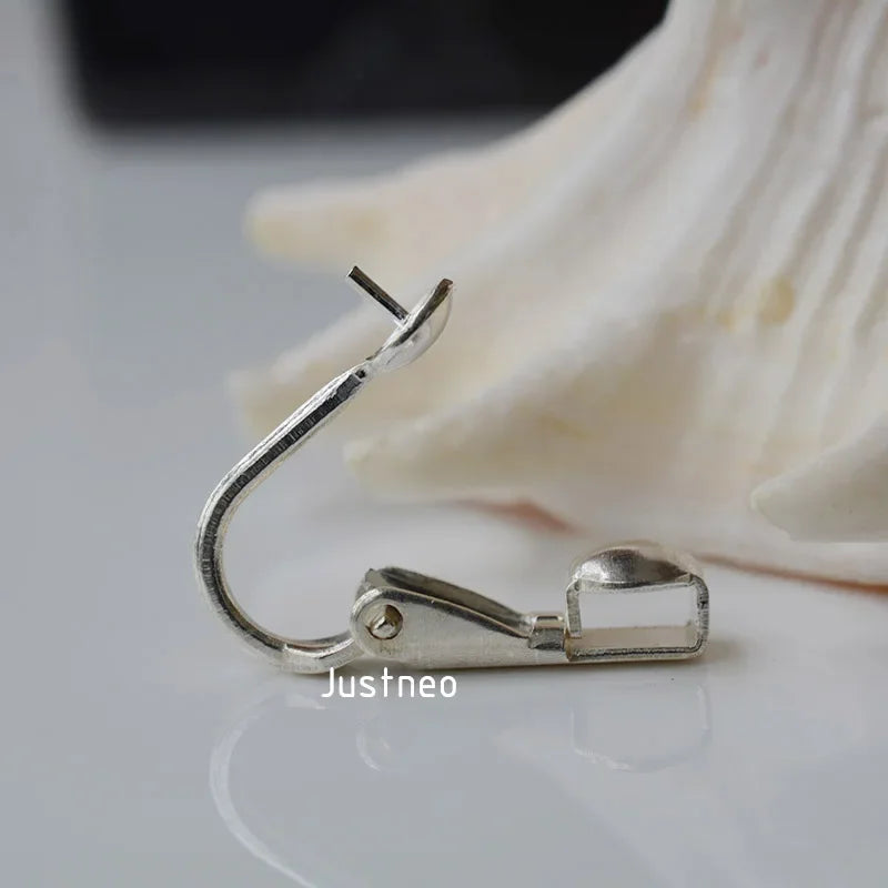 clip on earring findings,solid 925 sterling silver hinged earclip hook fittings for No pierced ears diy jewelry, 1 pair