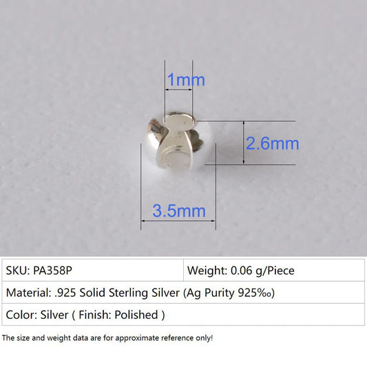 Silver Crimp Cover Bead, 925 Sterling Silver Loose Crimp Bead Knot Cover Hypoallergenic for Jewelry Making