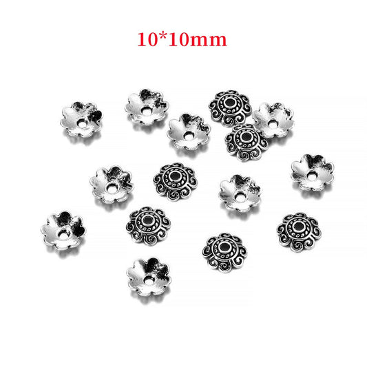 Capuchons de perles de fleurs sculptées antiques de 10 mm, 50 pièces