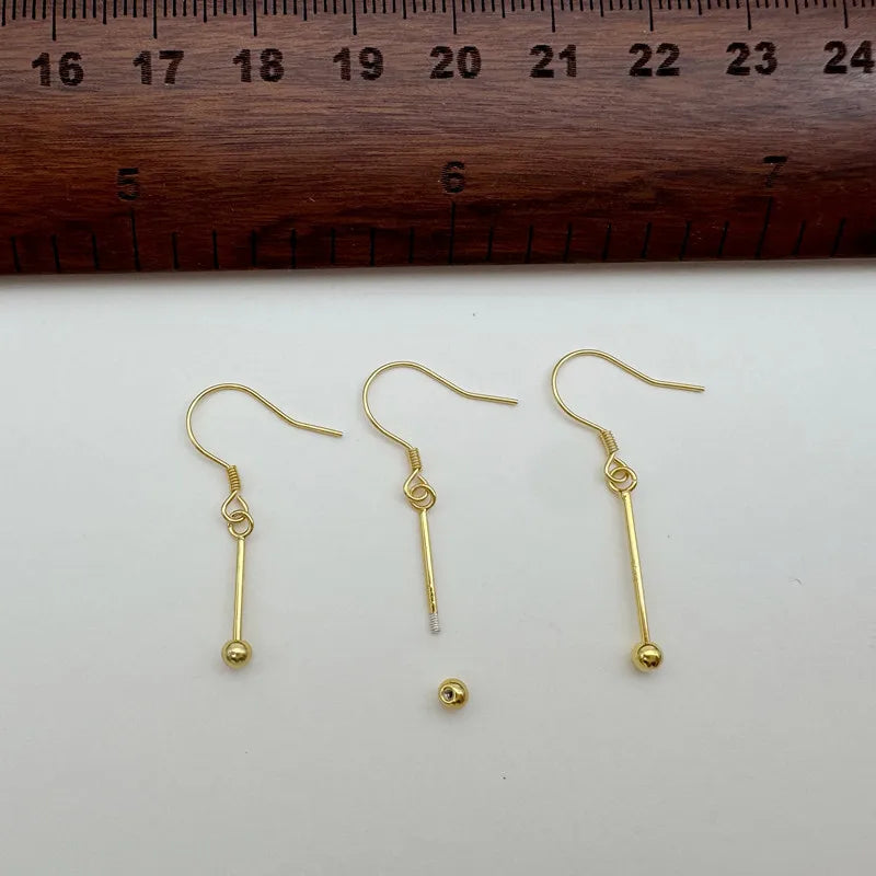 1Set Solid 925 Sterling Silver Earring Setting Screw 1cm 18k Gold Color for Round Beads DIY Accessories Jewelry Making